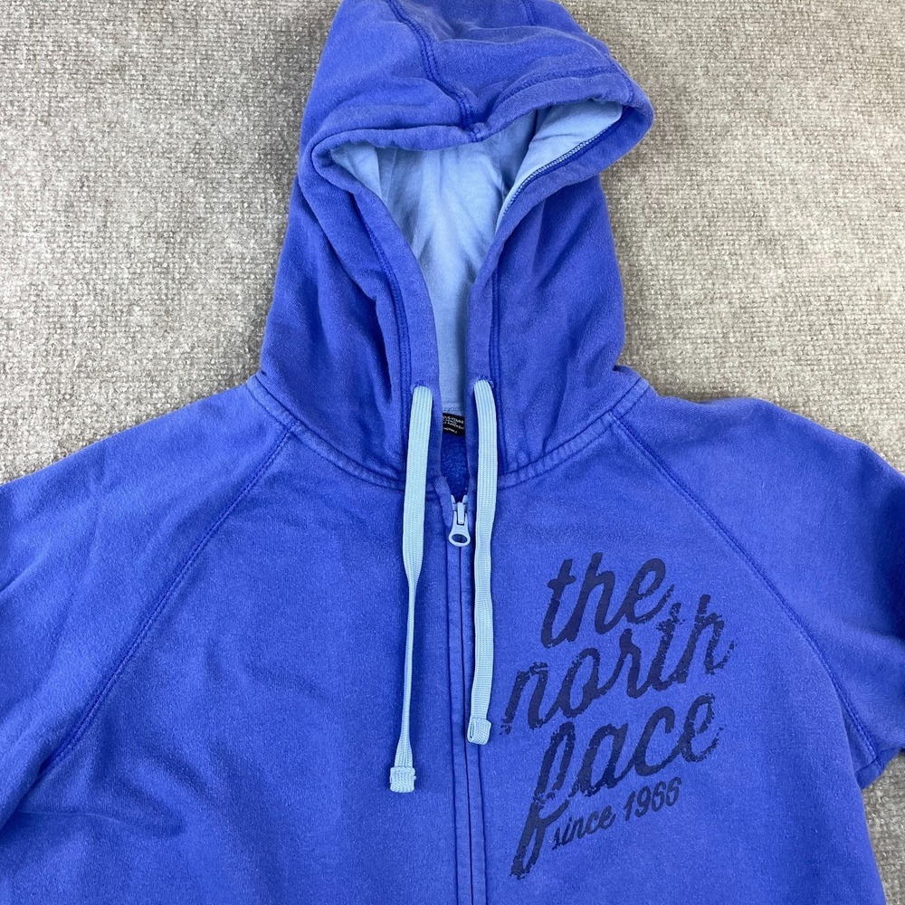 The North Face Hoodie Womens Medium Blue Fleece Lined Cotton Graphic Full Zip - Picture 7 of 14